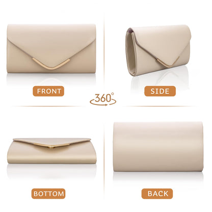 Larcenciel Apricot Clutch Purse for Women, Trendy Vegan Leather Envelope Evening Bags & Chain, Cute Cream Party Bag Formal Bride Dress Purse Ladies Crossbody Shoulder Handbag for Wedding Cocktail Prom