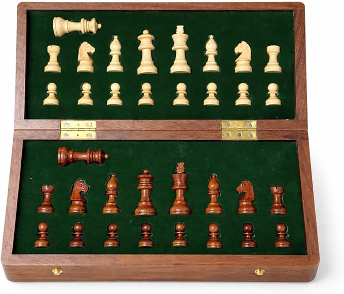 Personalized Wooden Chess Set | Magnetic Folding Travel Board with Storage Box &amp 2 Extra Queens (16 inch x 16 inch)