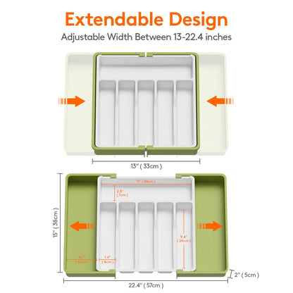 Lifewit Silverware Drawer Organizer, Expandable Utensil Tray for Kitchen, BPA Free Flatware and Cutlery Holder, Adjustable Plastic Storage for Spoons Forks Knives, 8.5"-14.1" x 12.1", Black