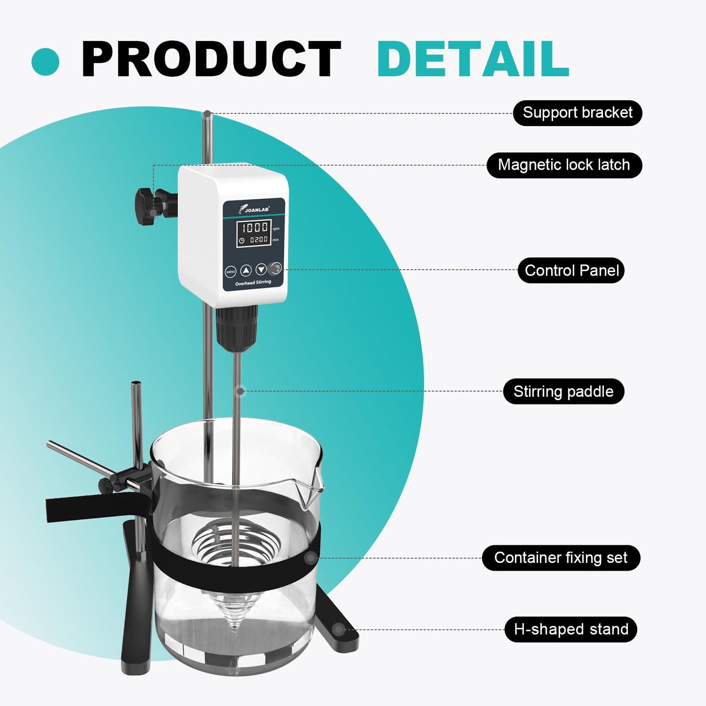 JOANLAB Digital Overhead Stirrer Mixer Set 10L Capacity Max viscosity10,000mPas, Lab Mixer Stirrer 100-1200rpm Lab Overhead Mixer with Support Stand&Two Stirring Rods
