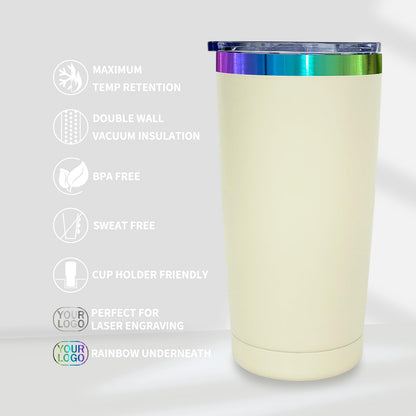 20 oz Stainless Steel Tumbler with Lid and Straw Double Wall Vacuum Insulated Coffee Mug Powder Coated Cup for Hot and Cold Drinks (White,6 pack)