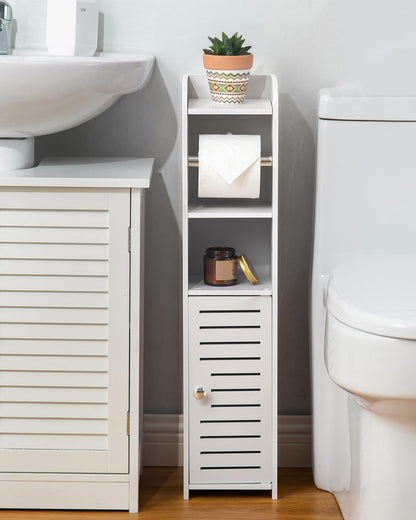 AOJEZOR Toilet Paper Holder Stand - No Drill PVC Design for Small Bathroom Storage | Ideal for Apartments