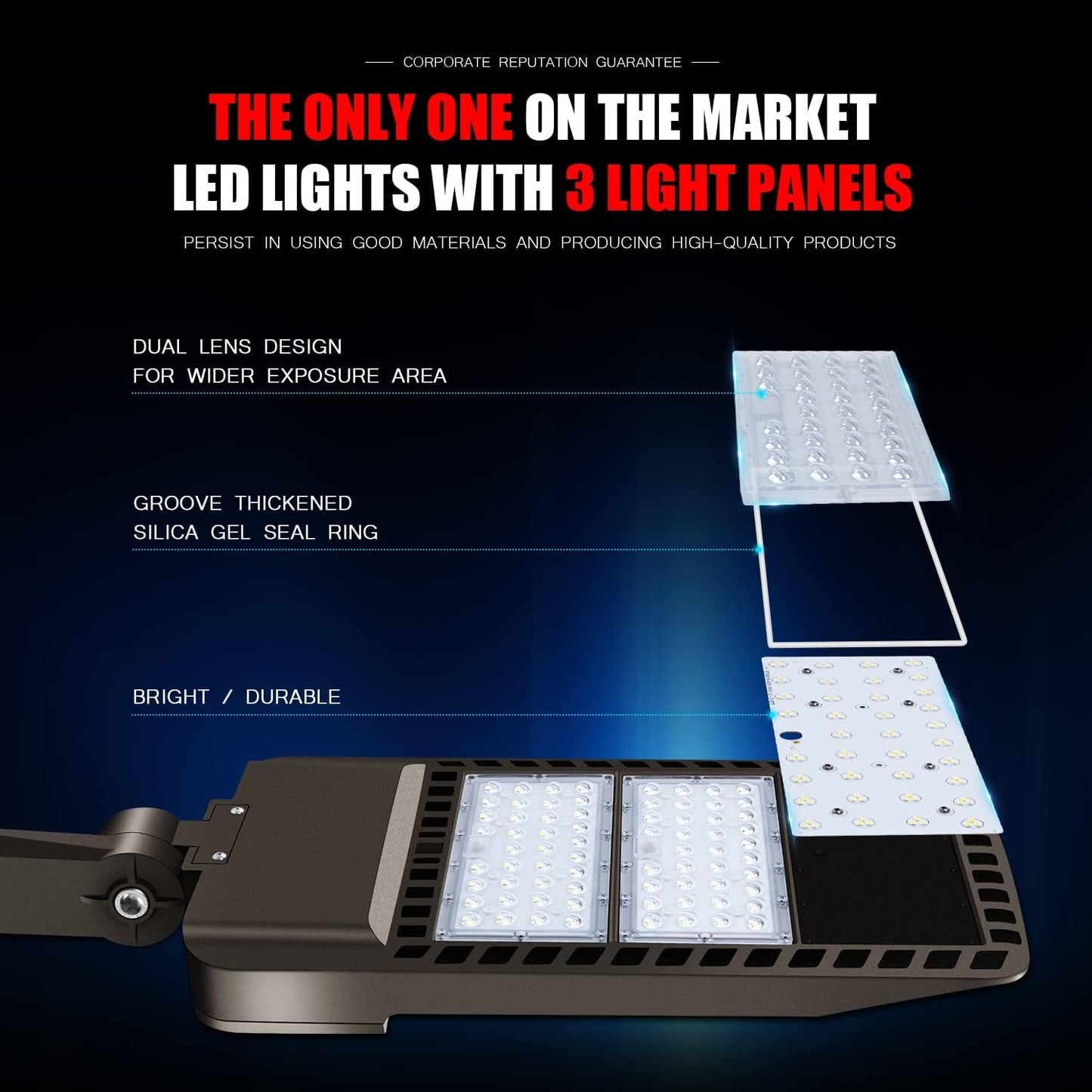 Juyace 300W LED Parking Lot Light Dusk to Dawn Wall Mount, IP65 Waterproof Outdoor Commercial Flood Light 110-277V, Shoebox Street Security Area Lighting (2 Pack)