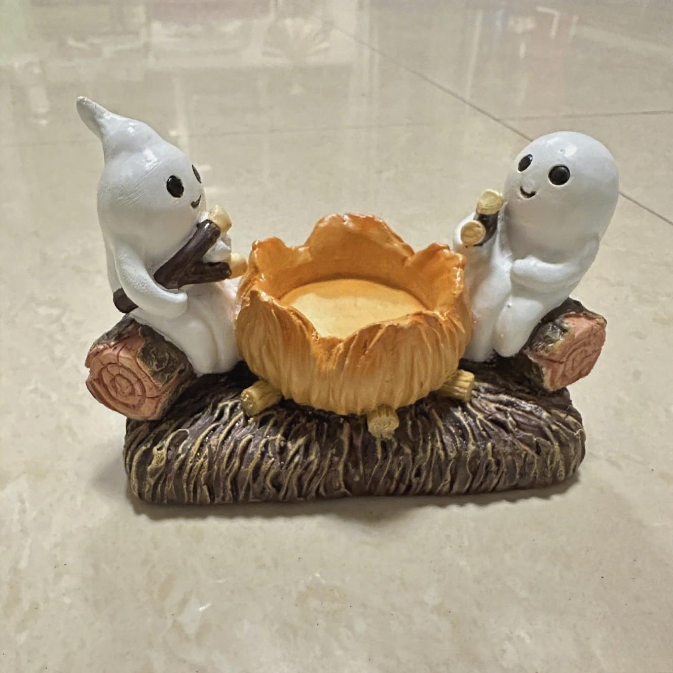 Halloween Candle Holder with Ghost Figurines -Indoor Seasonal Decor Base for Bowl Candles Party & Home Display
