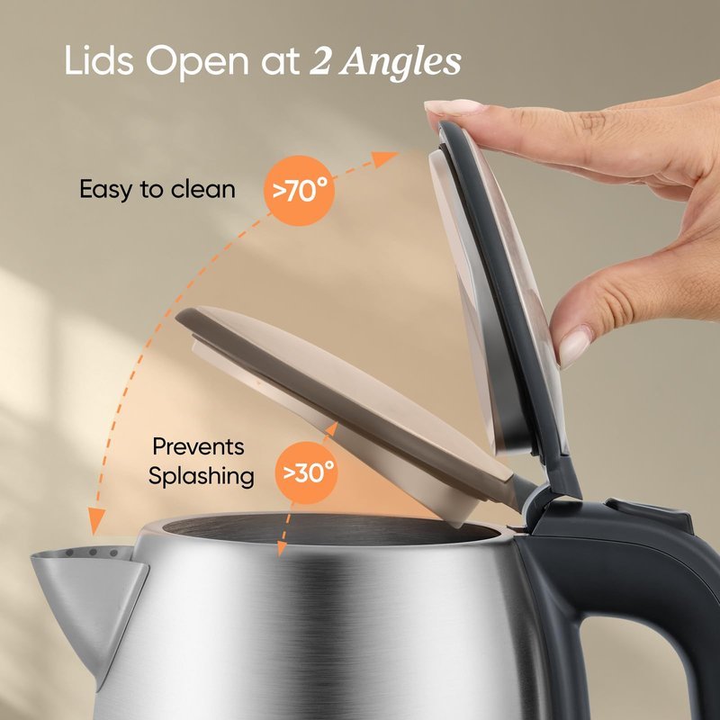 COSORI Electric Kettle, Plastic-Free Interior, 2 Lid Opening Angles, Easy to Clean, Automatic Shut Off & Boil-Dry Protection, Stainless Steel Tea Kettle, Hot Water Boiler & Heater, 1.7L, 1500W