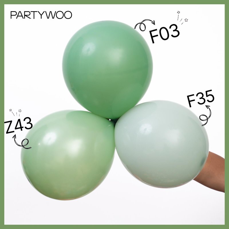PartyWoo Dusty Green Balloons 50pcs 12 Inch Sage Olive Eucalyptus Green Boho Neutral Latex Helium Balloons for Baby Shower Wedding Jungle Dinosaur Themed Birthday Party Decorations Green-F35