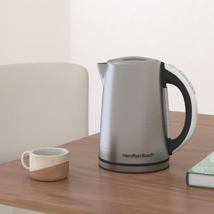 Hamilton Beach 1.7 Liter Temperature Control Electric Kettle, Water Boiler & Heater, Fast Boiling 1500 Watts, BPA Free, Cordless, Auto-Shutoff and Boil-Dry Protection, Stainless Steel (41020R)