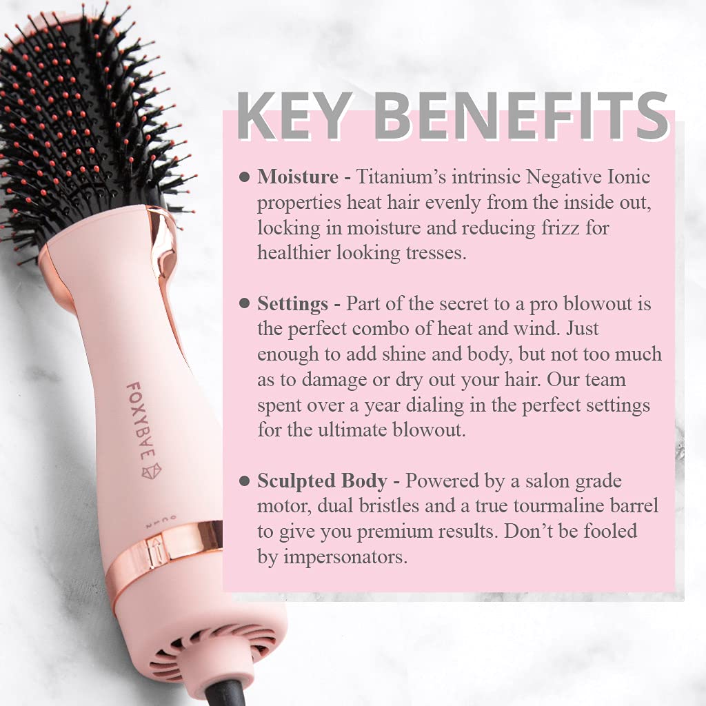 FoxyBae All-in-One Hair Styler - Ceramic Oval Barrel Blow Dryer Brush (75mm) for Drying, Curling, Volumizing & Straightening Hair [Party Pink]
