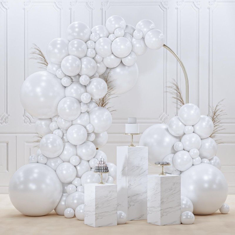 PartyWoo Pearl White Balloons 140pcs Different Sizes Pack of 18 12 10 5 Inch Metallic White Latex Balloon Arch Kit Garland for Wedding Graduation Baby Shower Birthday Party Decorations White-Z30