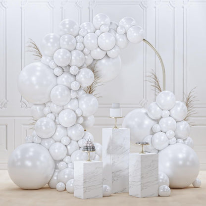 PartyWoo Pearl White Balloons 140pcs Different Sizes Pack of 18 12 10 5 Inch Metallic White Latex Balloon Arch Kit Garland for Wedding Graduation Baby Shower Birthday Party Decorations White-Z30