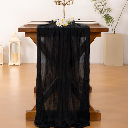 Socomi Black Table Runner Boho Rustic Gauze Summer 120 inch 10FT Cheese Cloth Sheer Runner for Wedding Party Baby Shower Birthday Home Decor Holiday Decorations