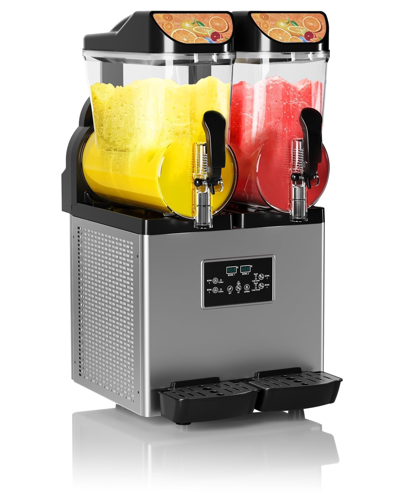 Commercial Slushy Machine 30L/8gal Double Tank, Smoothie Frozen Drink Machine, 84Cups Stainless Steel Margarita Slush Maker, Fast Cooling Low Noise Auto Clean, for Restaurants Cafes Bars Food Trucks