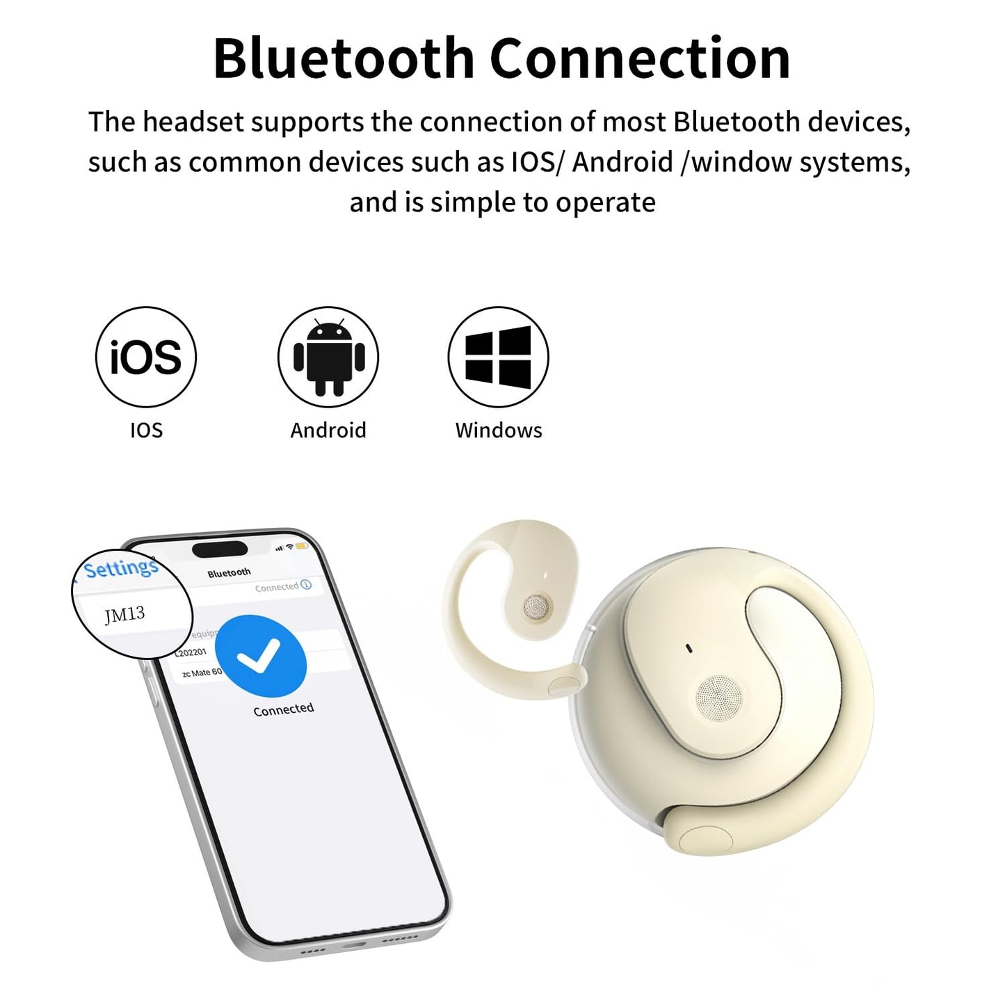 Open Ear Headphones Wireless Bluetooth 5.4, Air Conduction Wireless Bluetooth Earphone, OWS Hanging Earphones with Earhooks and Mic, Open Ear Earbuds IPX5 Waterproof for Sports Gaming Driving(Khaki)
