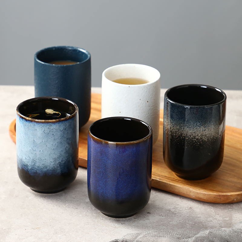 Lxuwbd Large Ceramic Tea Set, Chinese Tea Cup, Coffee Cup, Ceramic Mate Tea Cup Set 4 Piece (4 colors)
