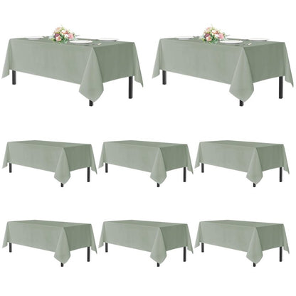 sancua Sage Green Tablecloths for 8 Foot Rectangle Tables, 8 Pack - Washable Polyester Fabric Table Cloth for Wedding Party, Birthday, Banquet Reception, 60x120 Inch