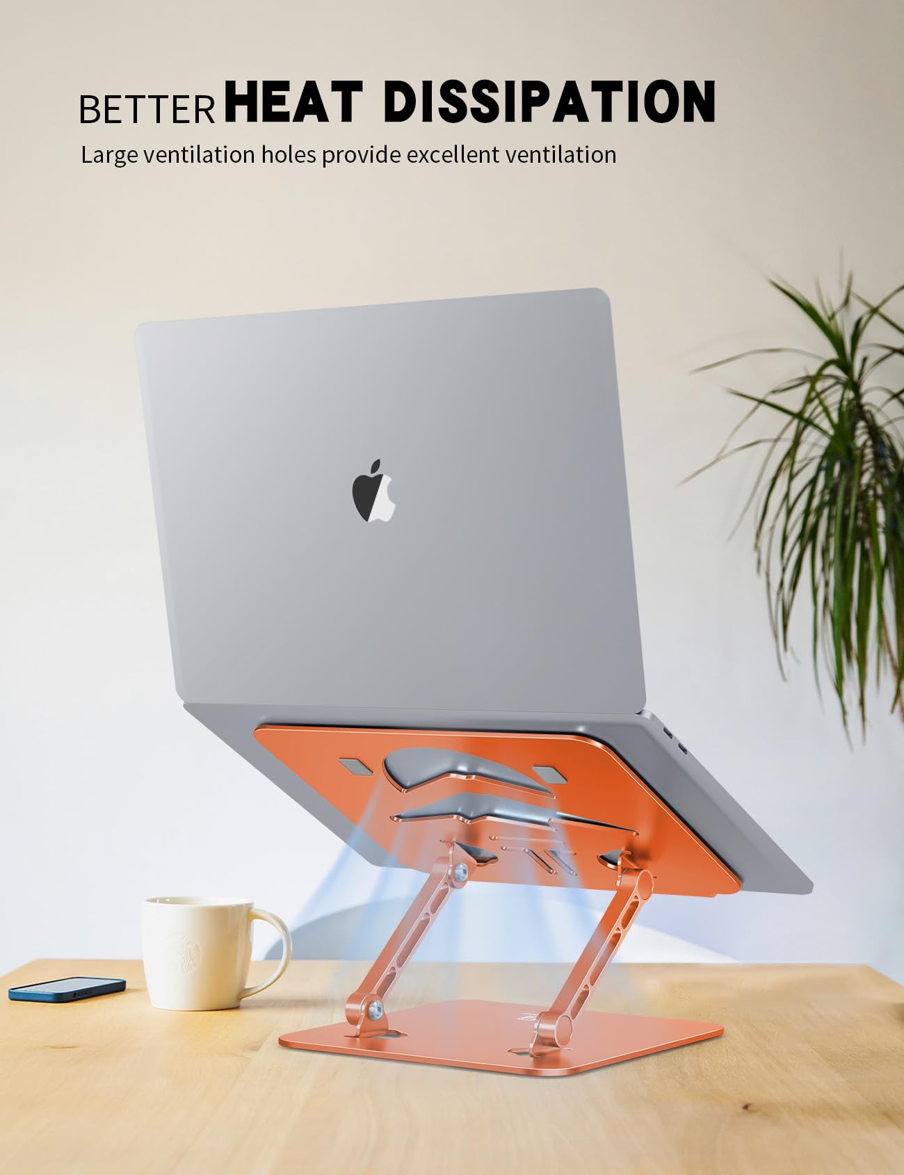 ToBeoneer Laptop Stand, Ergonomic Adjustable Computer Stand for Collaborative Work, Foldable and Portable Heat Sink Computer Stands, Fits up to 15.6-inch Laptops (Orange)