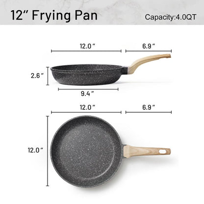 CAROTE Non Stick Frying Pan Skillet, Omelet Pan, Healthy Non Toxic Granite Chef Pan, Induction Compatible Egg Frying Pan with Heat-Resistant Handle, PFOA-Free,Black, 12"