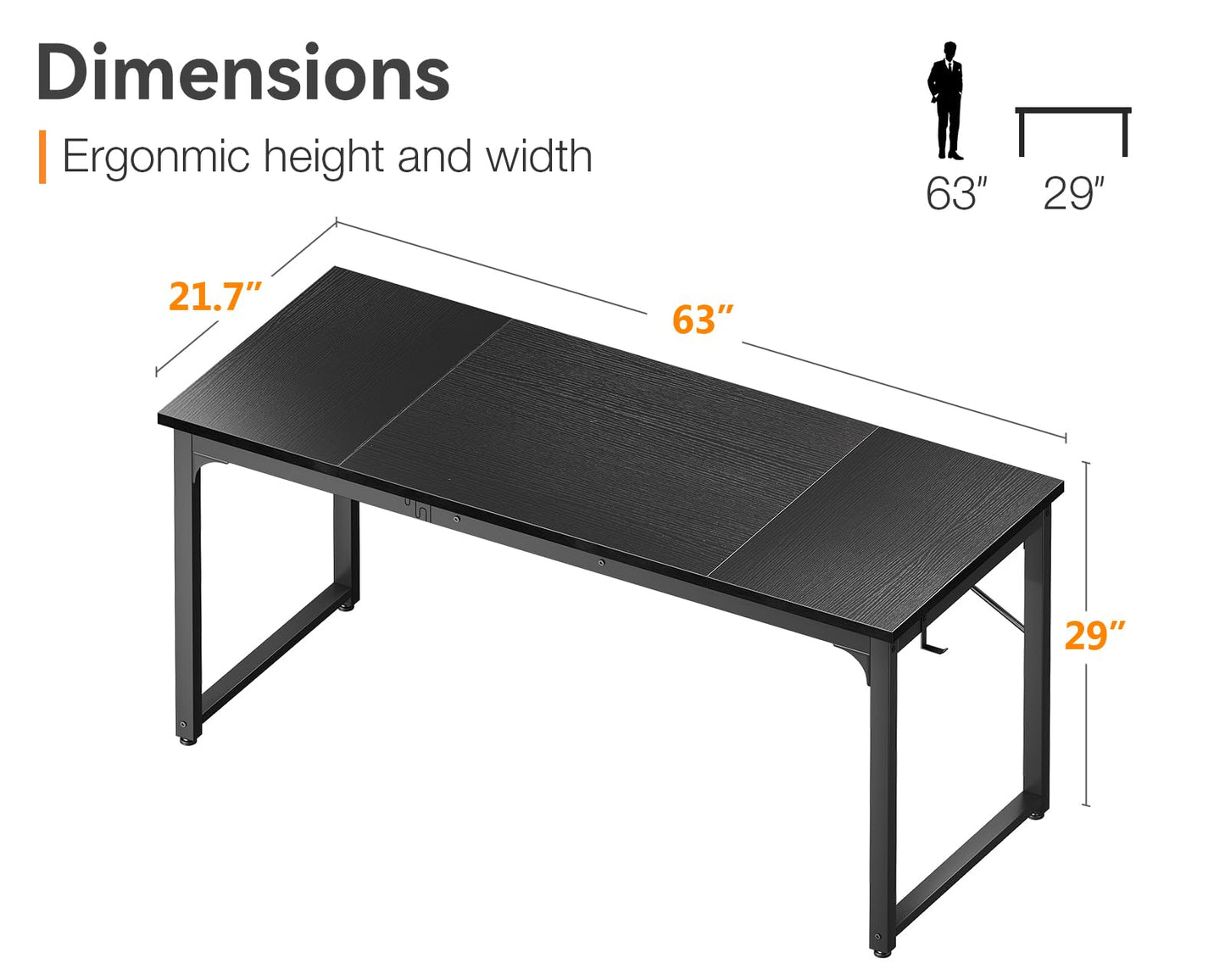 Coleshome 55 Inch Computer Desk, Modern Simple Style Desk for Home Office, Study Student Writing Desk, Black