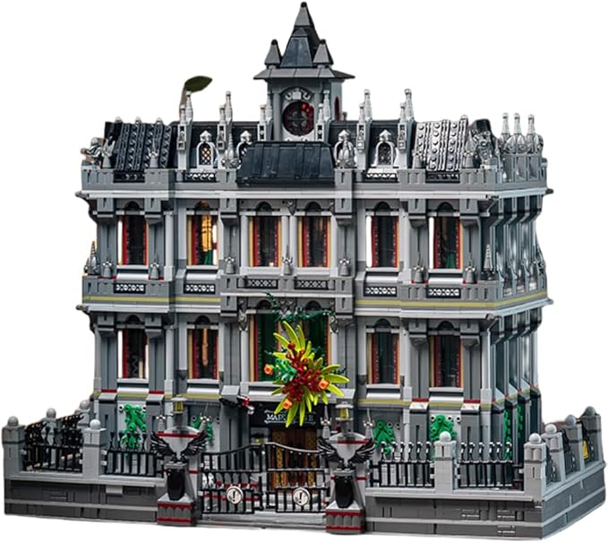 Lunatic Asylum City Modular Building Bricks Set with LEDMOC Street View Architecture 3 Levels Insane Asylum Hospital Modular Buildings Construction Sets Ideas Gifts for Adults(7537 Pcs)