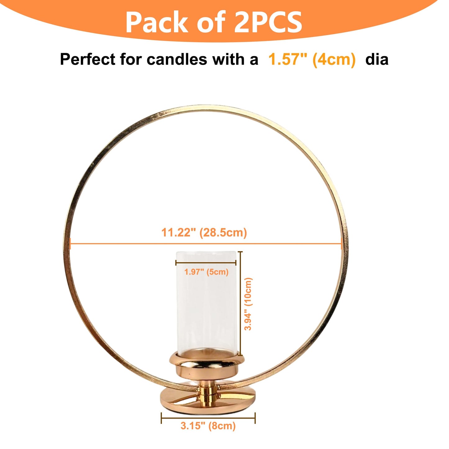 HiSnug Hurricane Candle Holders Set - Circular Metal Candlestick Holders with Glass Sleeve, 2PCS Simple Decorative Candleholder for Dining Table Centerpiece Shelf Home Decor, 2PCS, L+L, Gold