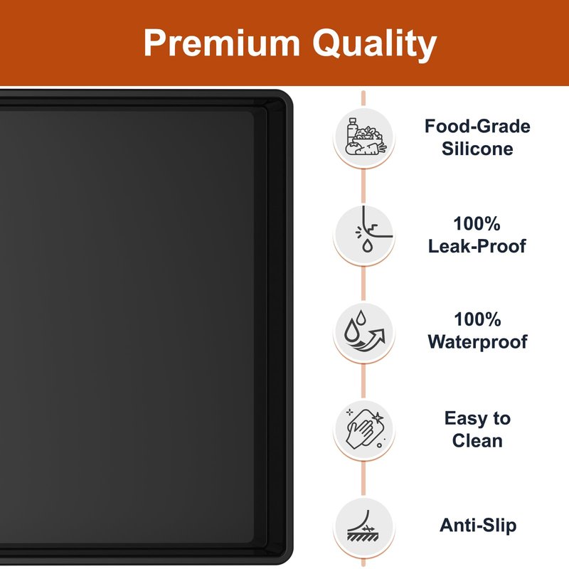 ukeetap Extra Thick Silicone Mat Waterproof with Raised Edge 34" x 22", Under Sink Mat for Kitchen & Bathroom, Kitchen Cabinet Liner, Multi-Purpose for Storage & Protection, Black