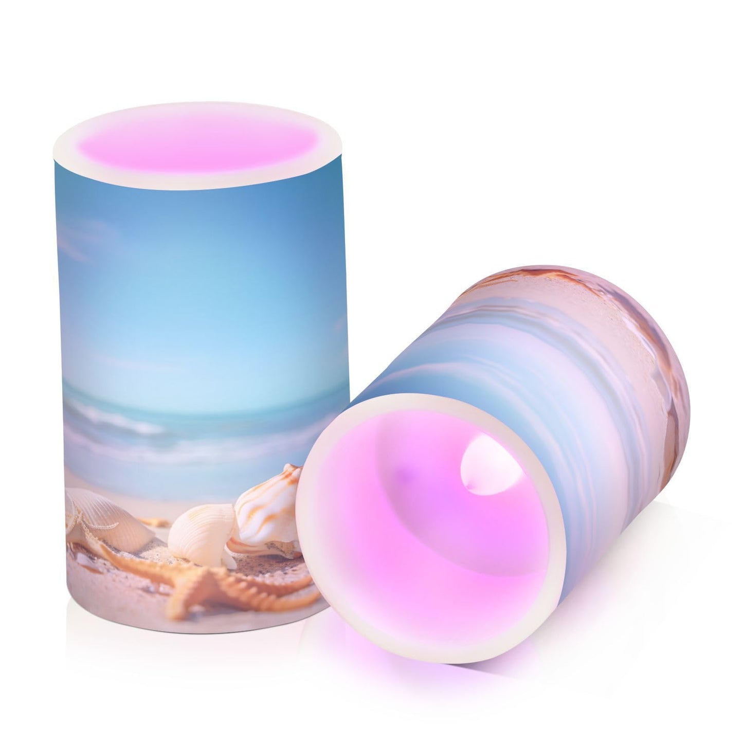 ALAZA Shells Beach Seashores Summer Flickering Flameless Candles Battery Operated with Remote Timer,Tea Light Candles LED Pillar Votive Candles Set of 2 for Outdoor Indoor Decorations