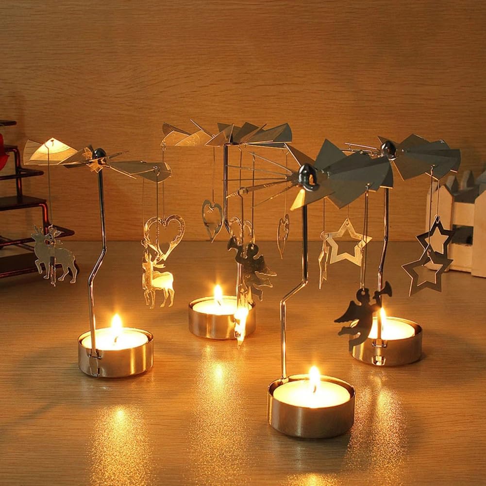 Rotary Candle Holder, Spinning Windmill Candlestick Carousel Candle Tea Light Holder with Romantic Candlestick Ornament for Wedding Party Christmas Home Decor