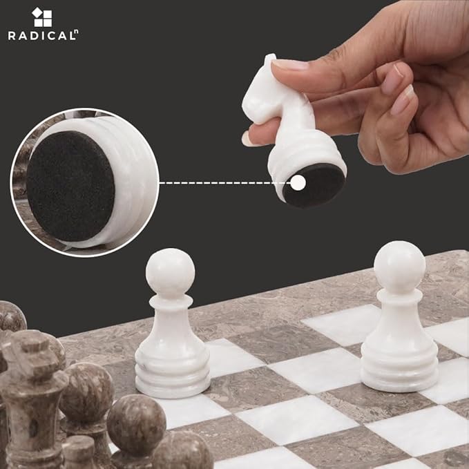 Radicaln Marble Chess Set 15 Inches Handmade Grey Oceanic and White Classic Board Game Ideal Chess Games for Adults Luxury Marble Chess Boards &amp Pieces for Gifts