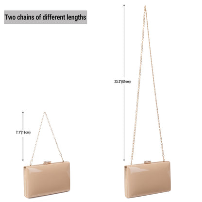 Milisente Patent Leather Clutch Purses for Women Glossy Evening Bag For Wedding Cocktail Party With Detachable Chain(Beige)