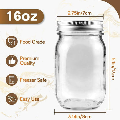 Apidgrowth Regular Mouth Mason Jar with Lids,16oz Glass Canning Jar for Canning, Drinking, Storing Food, Decorating,Holding Parties,Christmas gift(2 Pack)