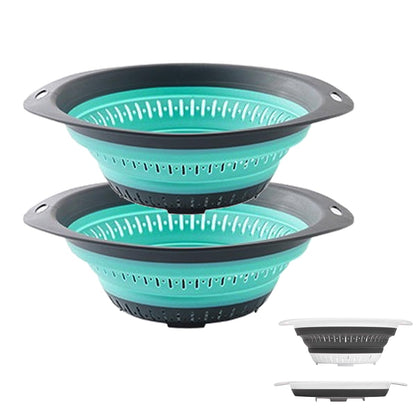 Collapsible Colander and Strainer,Silicone Strainer Colanders & Food Strainers,for Vegetable and Fruit, Kitchen Essentials (2, White, 1.3L+2.5L)