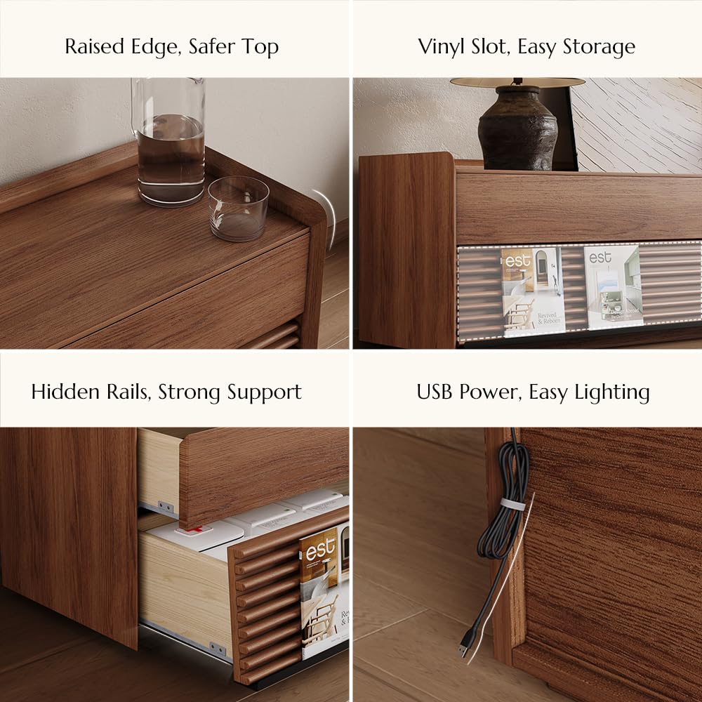 POVISON Fully-Assembled Mid Century Modern TV Stand, 78.74" Wood Media Console with Adjustable LED Light, Entertainment Center with Storage for Living Room