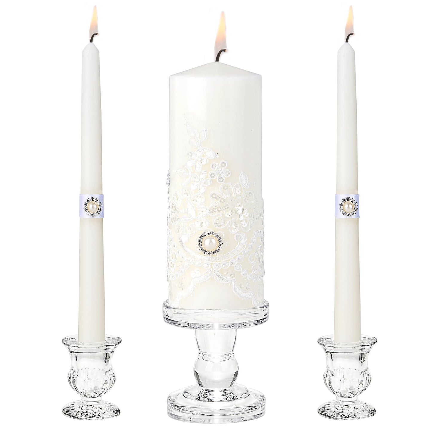 Unity Candles with Glass Candle Holder for Wedding Ceremony - Unity Candle Set Wedding Candles for Ceremony, Unity Ideas for Religious Anniversary Newlyweds Unity Candle Gifts