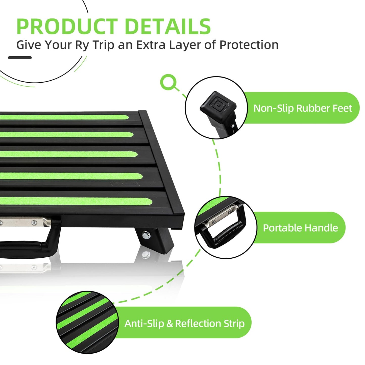 GarfatolRv 19”×14.5” Foldable Large RV Steps with Glow in The Dark Tapes Adjustable RV Step Aluminum RV Step Supports Up to 1500 lbs