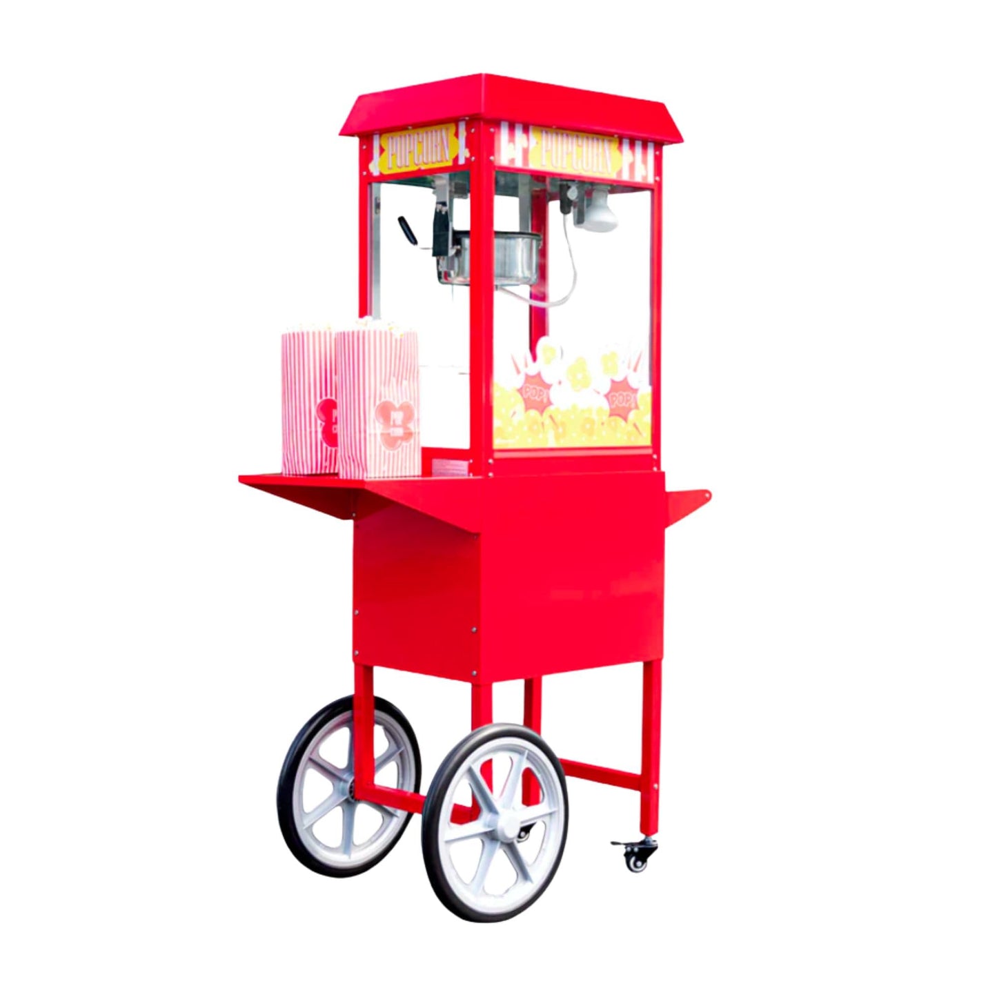 Restaurantware CART ONLY: Hi Tek Popcorn Stand For 8 Ounce Popcorn Maker 1 Red Popcorn Cart - Popcorn Machine Sold Separately 2 Wheels and 2 Locking Casters Stainless Steel Popcorn Popper Stand
