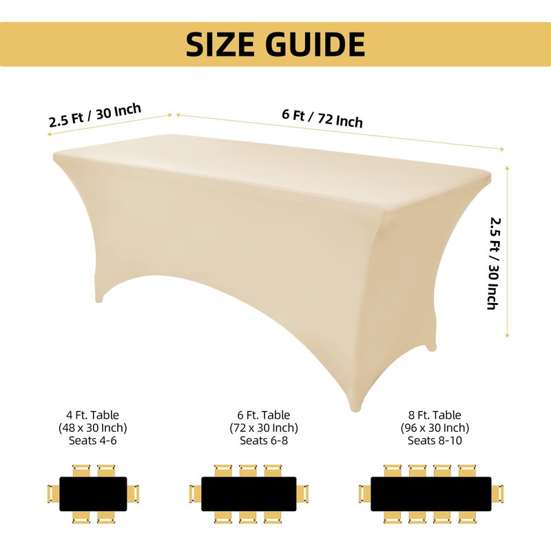 ZarzaaSik 2-Pack 6ft Spandex Table Covers for Rectangle Standard Folding Tables - Wrinkle Resistant Stretch Tablecloths - Ultimate Fitted Table Protector for Parties, Trade Shows, Banquet