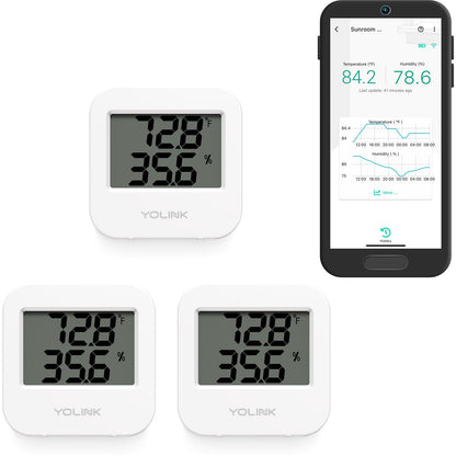 YoLink SpeakerHub & Two Temp/Humidity Sensors Starter Kit – Audio Hub Plays Tones/Sounds, Spoken Messages, Text Messages, LoRa-Powered ¼ Mile Range, Compatible with IFTTT, WiFi Required