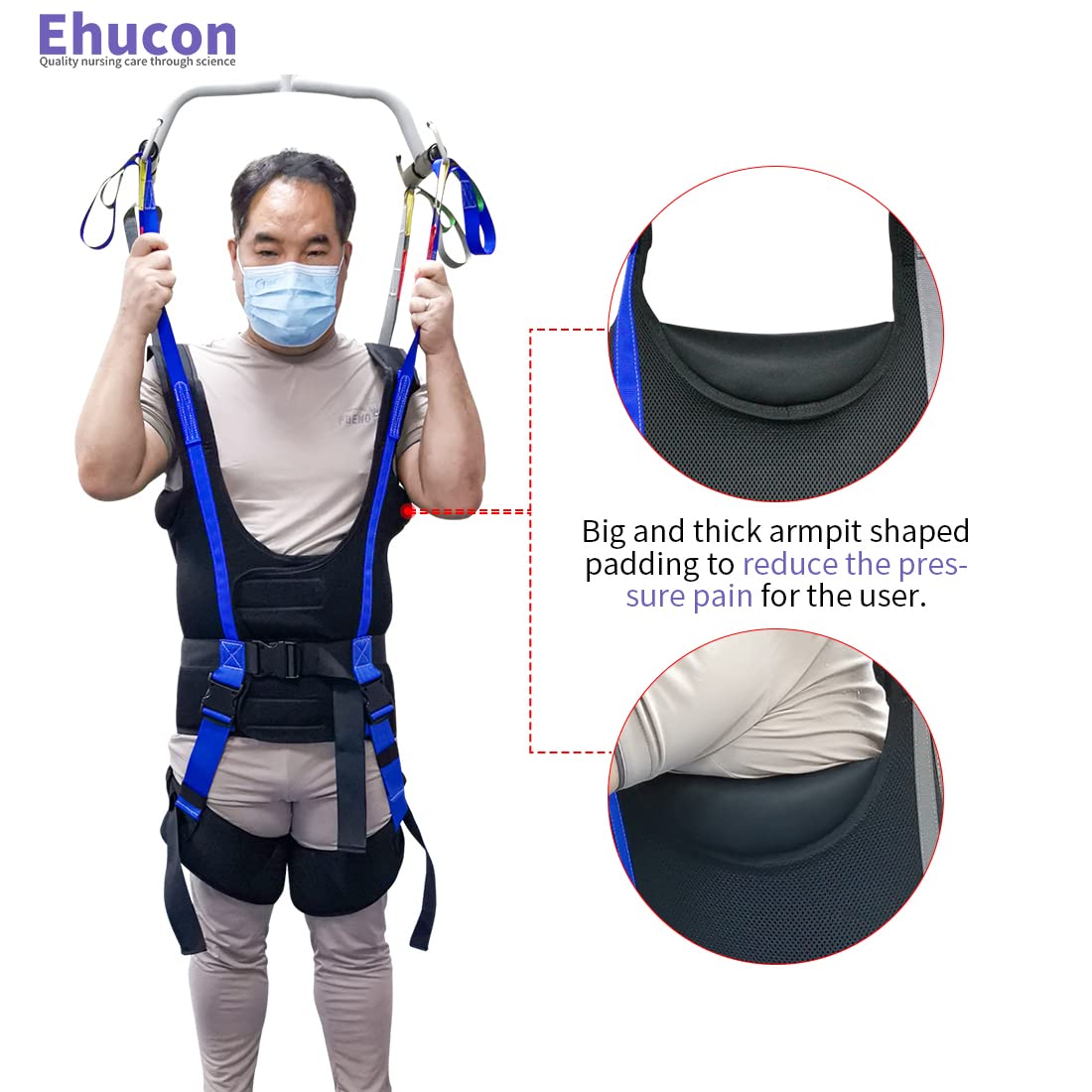 EZ Assistive Patient Lift Walking Sling Medical Hoist Standing Aids for Ambulating Support Training, Pelvic Padded 500lbs Safety Loading Weight (Black-XL)
