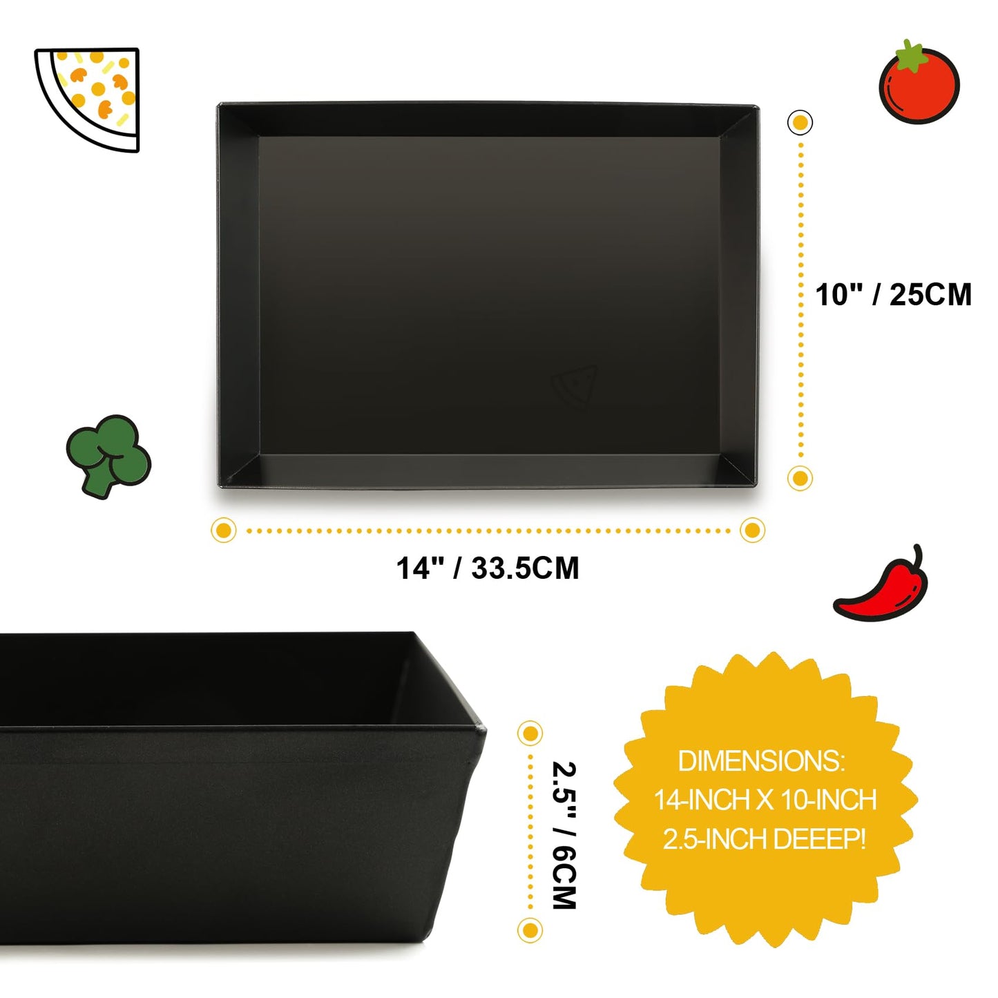 Jisculo Detroit Style Pizza Pan 10x14x2.5 (Non-Stick, BPA & PFOA Free) Heat-Resistant Up to 800°F, Pre-Seasoned Authentic Hard Anodized Detroit Deep Dish Pizza Pan, Five-Year Free Replacement