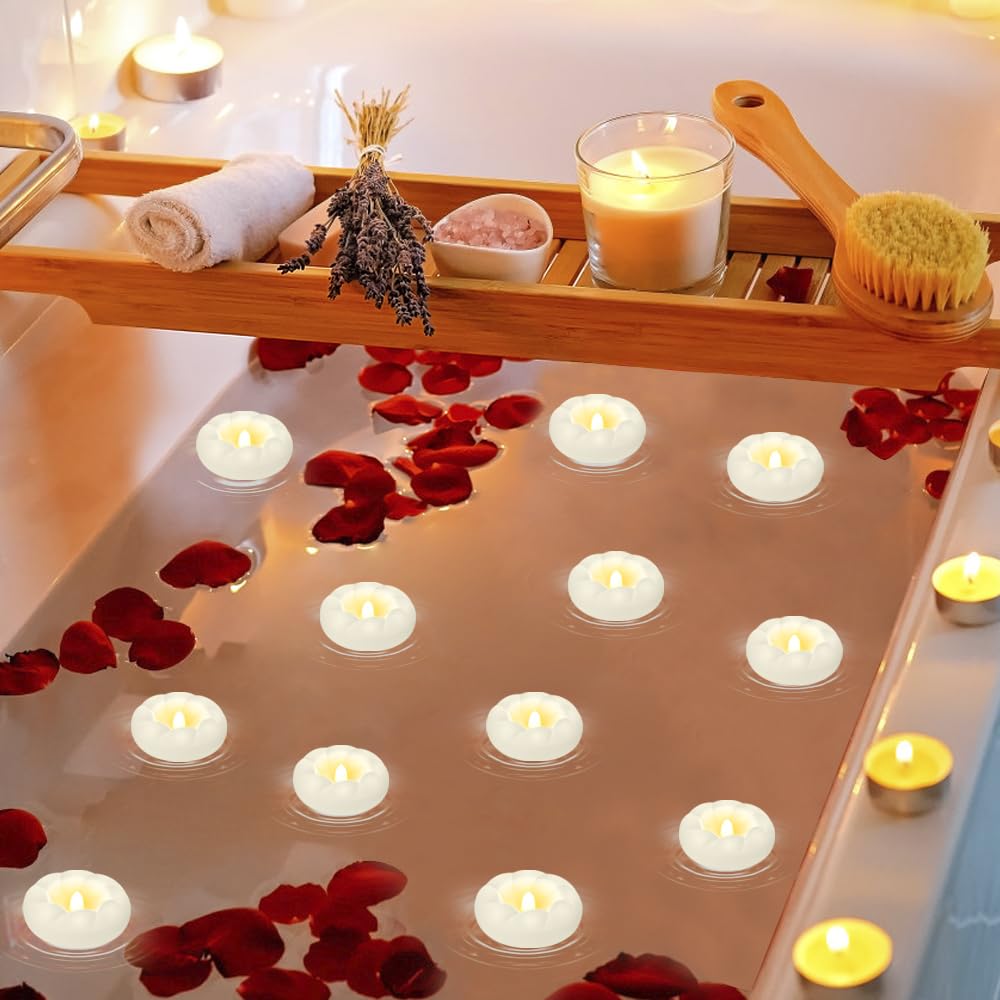 PUNPUBA 3”Plastic Flameless Led Floating Candles, 12pack Tealights Battery Operated Flickering 100+ Hour Waterproof for Cylinder Vases, Centerpieces at Wedding, Party, Pool, Holiday (White)