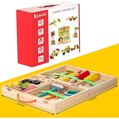 KIDWILL Tool Kit for Kids, 36-Piece Wooden Toddler Tools Set Includes Tool Box, Montessori Educational Stem Construction Toys for 2 3 4 5 6 Year Old Boys Girls, Best Birthday Gift for Kids