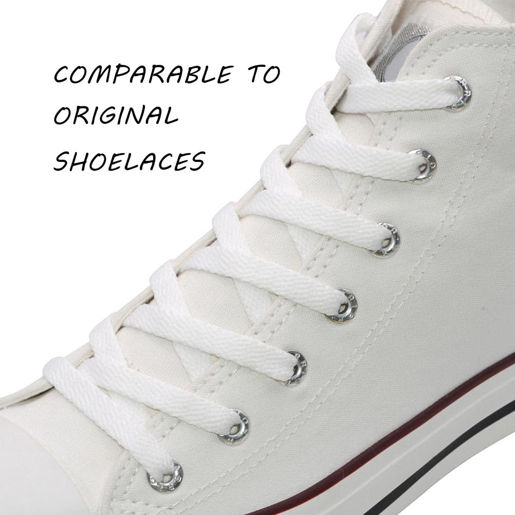 VSUDO 54" Flat White Shoe Laces for Sneakers, Shoelaces for Sneakers, Replacements Shoe Strings for Women or Men (1 Pair-White-137CM)