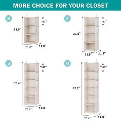 YOUDENOVA Hanging Closet Organizer, 5-Shelf Closet Hanging Storage Shelves, Beige