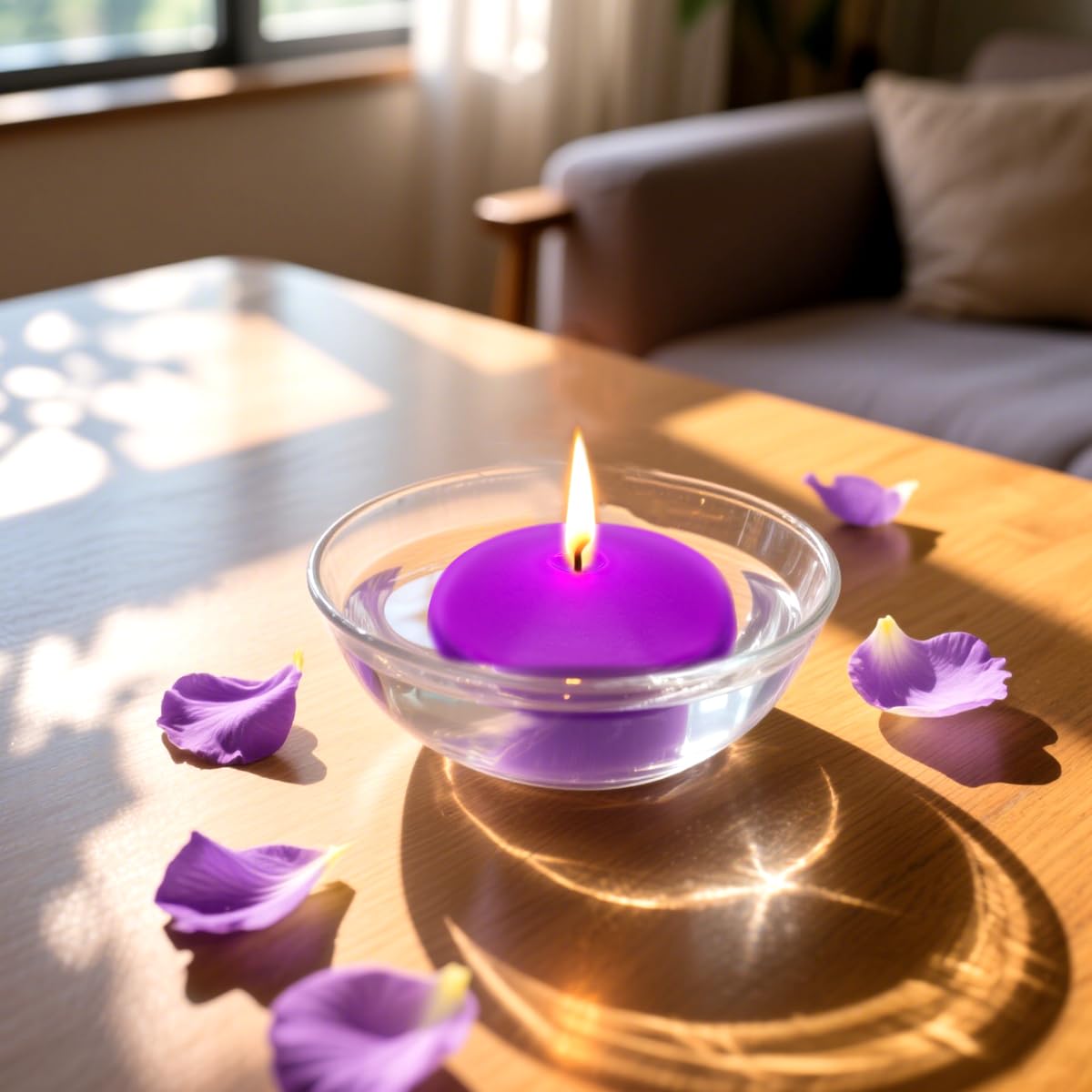 Set of 12 Purple Colored Floating Candles, Large 3 Inch Unscented Pool Water Wax Candles for Vases, Centerpieces at Wedding, Party, Holiday - 10 Hour Burn Time