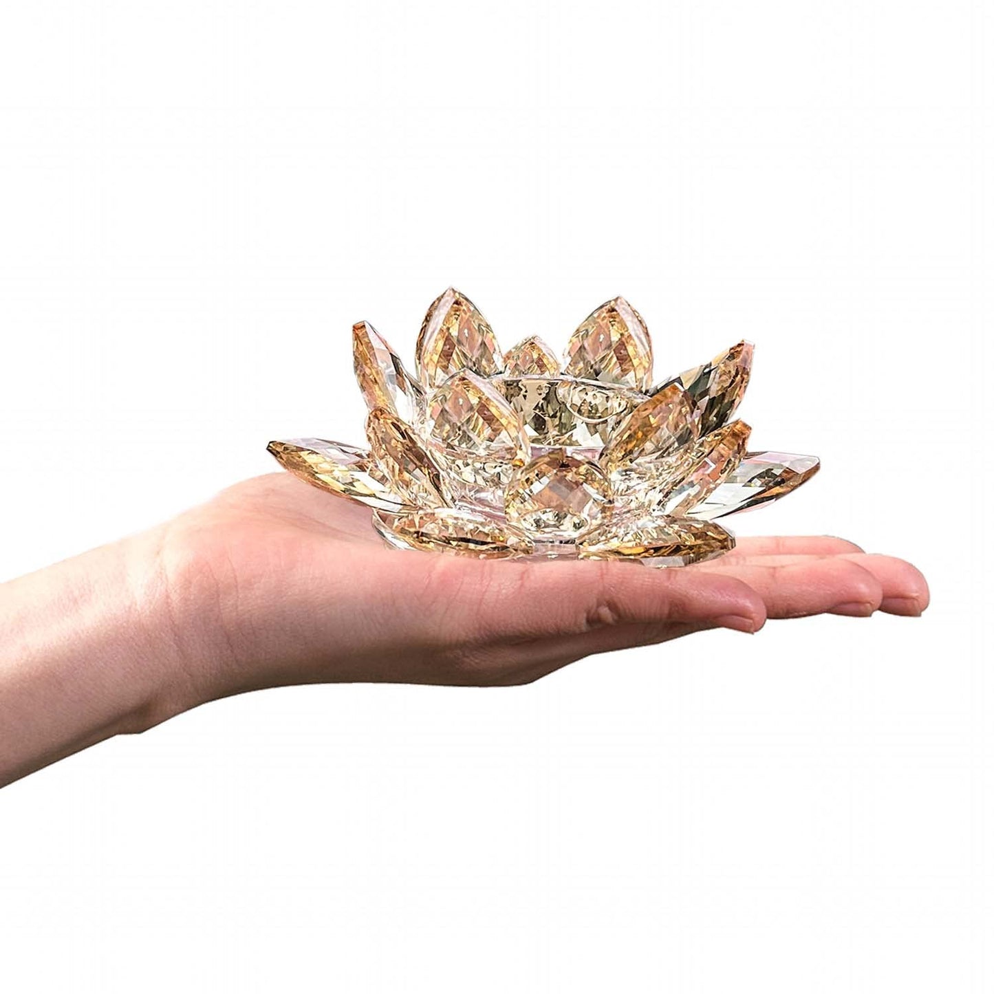 Kolnlala Crystal Lotus Flower Tealight Candle Holders/Glass Tea Light Candlestick Decor Decoration for Christmas Home Wedding Party… (Gold 1pc)