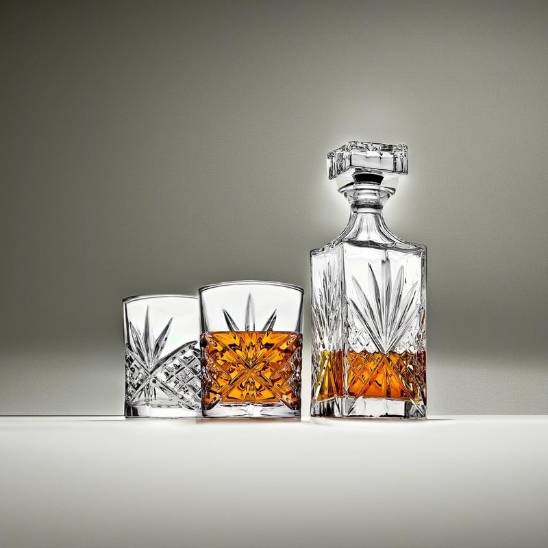Lefonte Whiskey Decanter Set with 2 Old Fashioned Whisky Glasses for Liquor Scotch Bourbon or Wine - Irish Cut