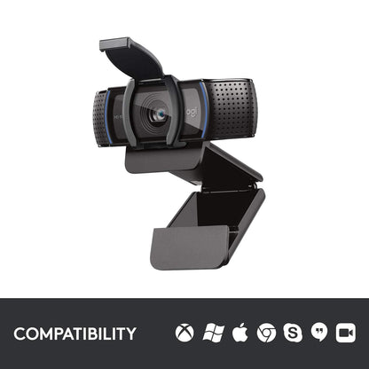 Logitech C920S HD Pro Webcam, Full HD 1080p/30fps Video Calling, Clear Stereo Audio, Light Correction, Privacy Shutter, Works with Skype, Zoom, FaceTime, Hangouts, PC/Mac/Laptop/Tablet/XBox - Black