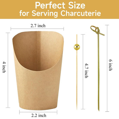 ZORRITA Small Charcuterie Cups with Sticks, 8 oz, 50 Sets