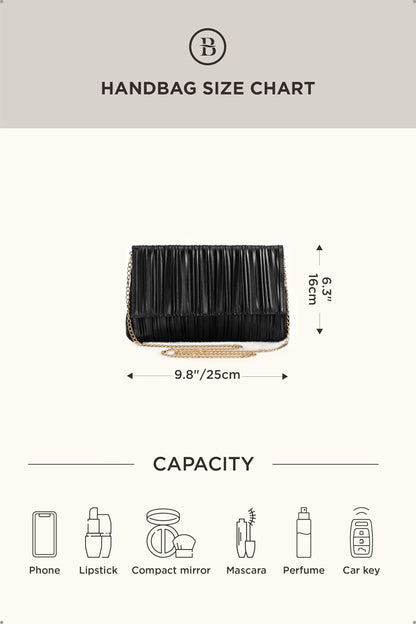 BABEYOND Clutch Purses for Women - Evening Bag Pleated Flap Clutch for Formal Party Cocktail Prom Wedding Handbags (Black)