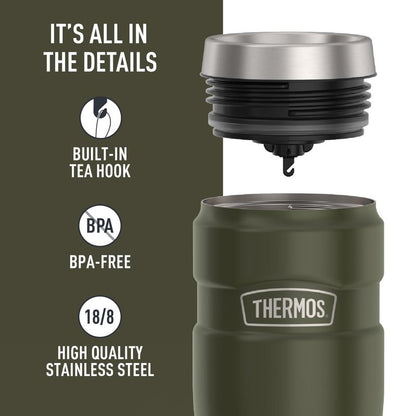 THERMOS Stainless King Vacuum-Insulated Stainless Steel Tumbler - 16oz, Army Green - Insulated Coffee Tumbler for Hot & Cold Drinks - Leak-Proof & Sweat-Proof for Commuting & Traveling